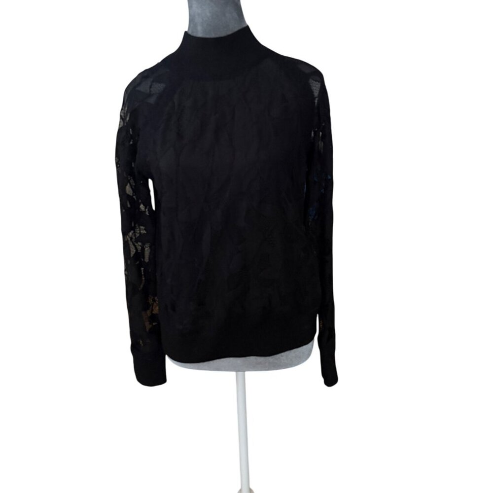 Rag & Bone Womens Black Lace Sleeve Pullover Sweater Size S - Picture 1 of 7